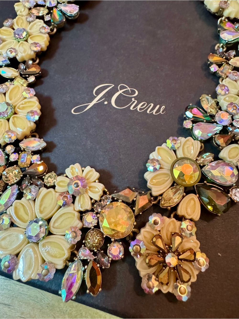 RARE J. Crew Iridescent Crystal Floral Statement Bib Necklace Box & Bag NWOT